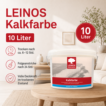 LEINOS Kalkfarbe 665 – Hochatmungsaktive Wandfarbe für Innen | Naturweiß, matt & mineralisch | Lösemittelfrei, schimmelvorbeugend, abtönbar | 10L für ca. 65m² | für alle mineralischen Untergründe
