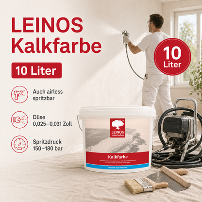 LEINOS Kalkfarbe 665 – Hochatmungsaktive Wandfarbe für Innen | Naturweiß, matt & mineralisch | Lösemittelfrei, schimmelvorbeugend, abtönbar | 10L für ca. 65m² | für alle mineralischen Untergründe