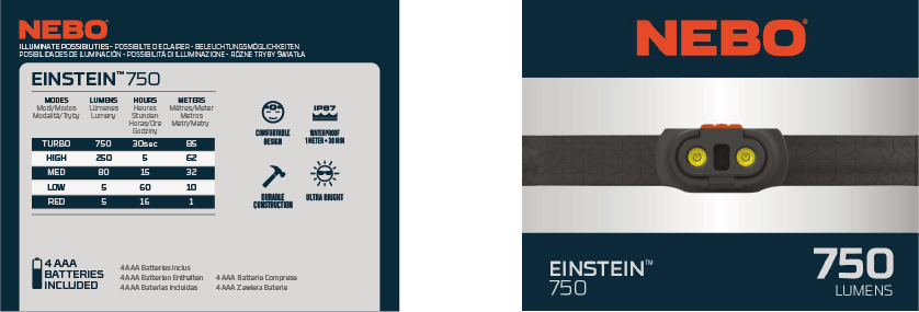 Nebo EINSTEIN 750 Leistungsstarke 750-Lumen-Stirnlampe
