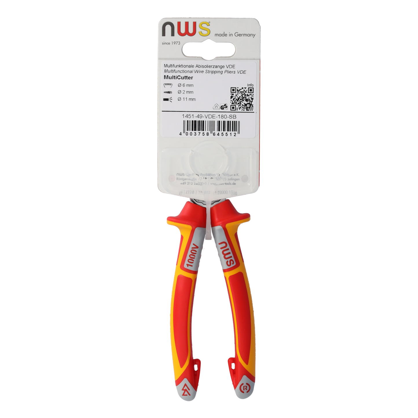 NWS Multifunktionale Abisolierzange MultiCutter VDE 1451-49-VDE-180, Zum Schneiden von harten und weichen Drähten