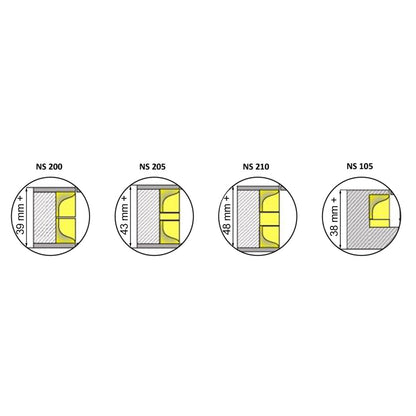 No-Ha NS einseitig oder zweiseitiger Schiebetürgriff für Schiebetüren (Türdicke 27 mm+, 37 mm+, 43 mm+, 48 mm+)