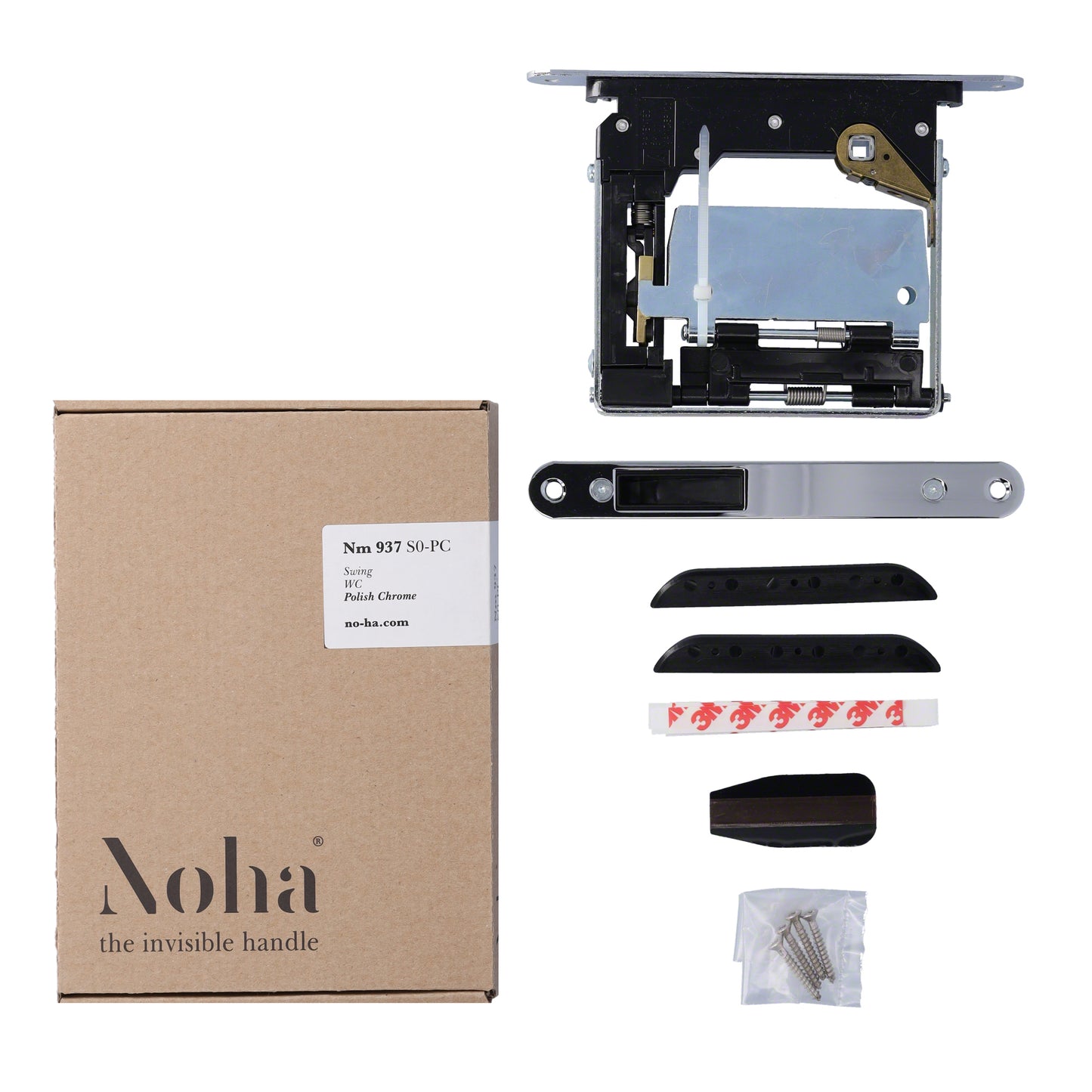 No-Ha Mini 937 S0 Magnetschloss mit Verriegelung für Drehtüren, WC - Lange Verriegelungsplatte