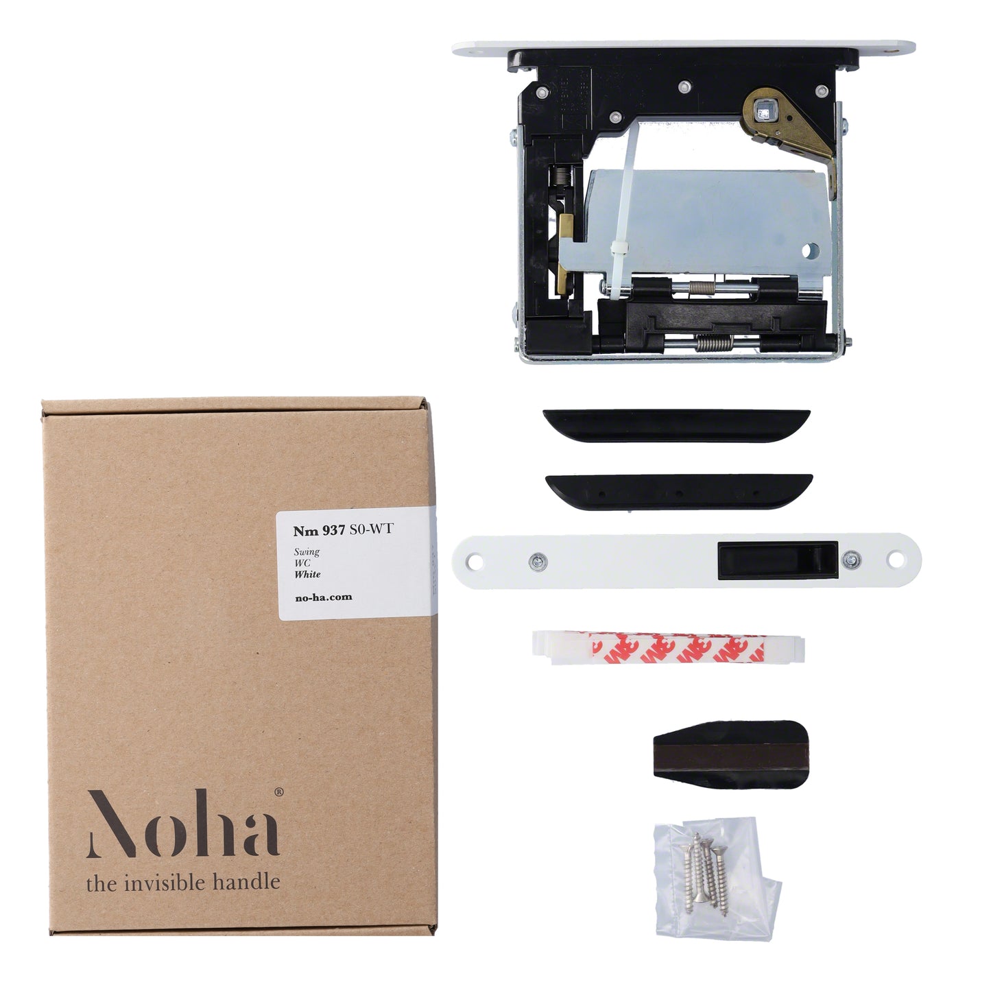 No-Ha Mini 937 S0 Magnetschloss mit Verriegelung für Drehtüren, WC - Lange Verriegelungsplatte