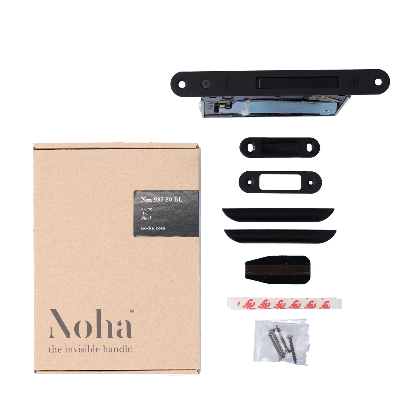 No-Ha mini 937 S5 Magnetschloss mit Verriegelung für Drehtüren, Toilette - kurze Verriegelungsplatte