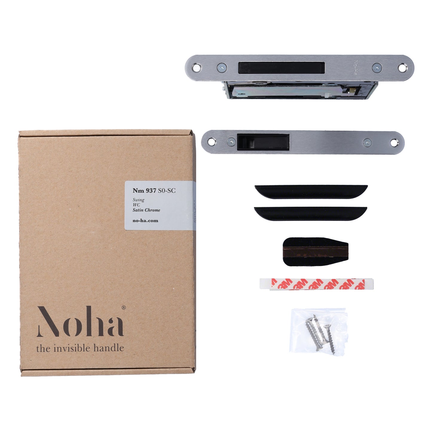 No-Ha Mini 937 S0 Magnetschloss mit Verriegelung für Drehtüren, WC - Lange Verriegelungsplatte