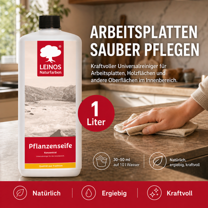 Leinos-Pflanzenseife 930 1 Liter Naturseife  – Rückfettender Universalreiniger aus Pflanzenölen für geölte, gewachste & lackierte Flächen – natürlich, ergiebig & biologisch abbaubar