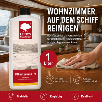 Leinos-Pflanzenseife 930 1 Liter Naturseife  – Rückfettender Universalreiniger aus Pflanzenölen für geölte, gewachste & lackierte Flächen – natürlich, ergiebig & biologisch abbaubar
