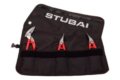 STUBAI Mini-Scheren-Set | Rolltasche, 3-teilig | nicht - isoliert | rechte & linke Blechschere | Mini Durchlaufschere | Profi-Spenglerwerkzeug kompakt & griffbereit