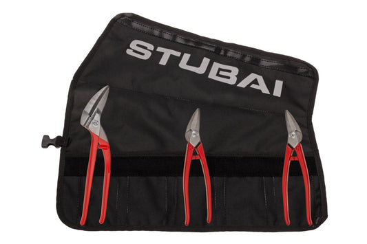 STUBAI Mini-Scheren-Set | Rolltasche, 3-teilig | nicht - isoliert | rechte & linke Blechschere | Mini Durchlaufschere | Profi-Spenglerwerkzeug kompakt & griffbereit