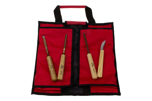 STUBAI Schnitzersatz S520 „Einsteiger 52“ | 4-teiliges Schnitzwerkzeug-Set mit Rolltasche | Für kleine Figuren, Ornamente, Reliefs & feine Holzarbeiten | Hochwertige Qualität, ideal für Einsteiger
