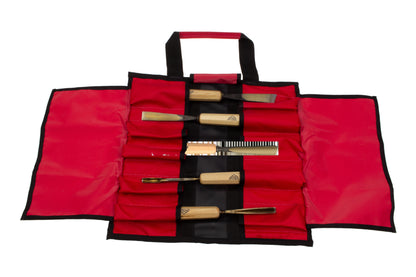 STUBAI Schnitzersatz S520 | 5-teiliges Schnitzwerkzeug-Set in Rolltasche | Enthält Balleisen 20 mm, Flacheisen 16 mm, Hohleisen 10 mm & 6 mm, Gaißfuß 6 mm | Für Anfänger & Fortgeschrittene