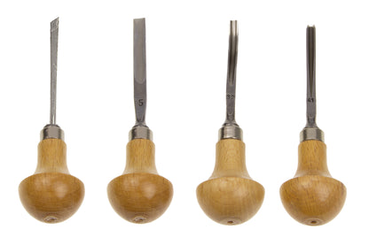 STUBAI S580 Mikro Schnitzeisen-Satz 4-tlg. | Set für feine Holzschnitzerei, Reliefs & kleine Figuren | 4 Mini-Schnitzeisen aus Werkzeugstahl mit Holzheften | Präzisionswerkzeuge in Rolltasche