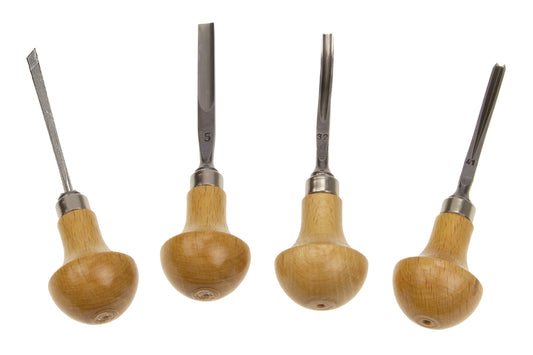 STUBAI S580 Mikro Schnitzeisen-Satz 4-tlg. | Set für feine Holzschnitzerei, Reliefs & kleine Figuren | 4 Mini-Schnitzeisen aus Werkzeugstahl mit Holzheften | Präzisionswerkzeuge in Rolltasche