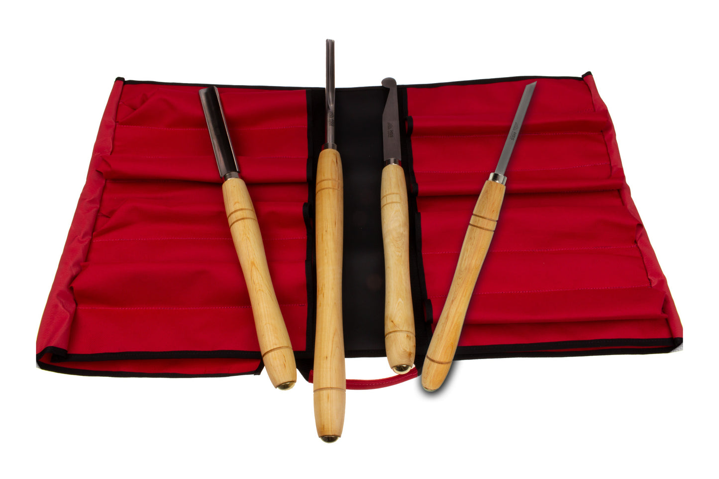 STUBAI Drechselset 4-tlg. Grundausstattung – HSS Formröhre, Schüssel-Drehröhre, Ausdrehstahl, Abstecher – Rolltasche 5000R2 – Profiwerkzeug für Drechsler