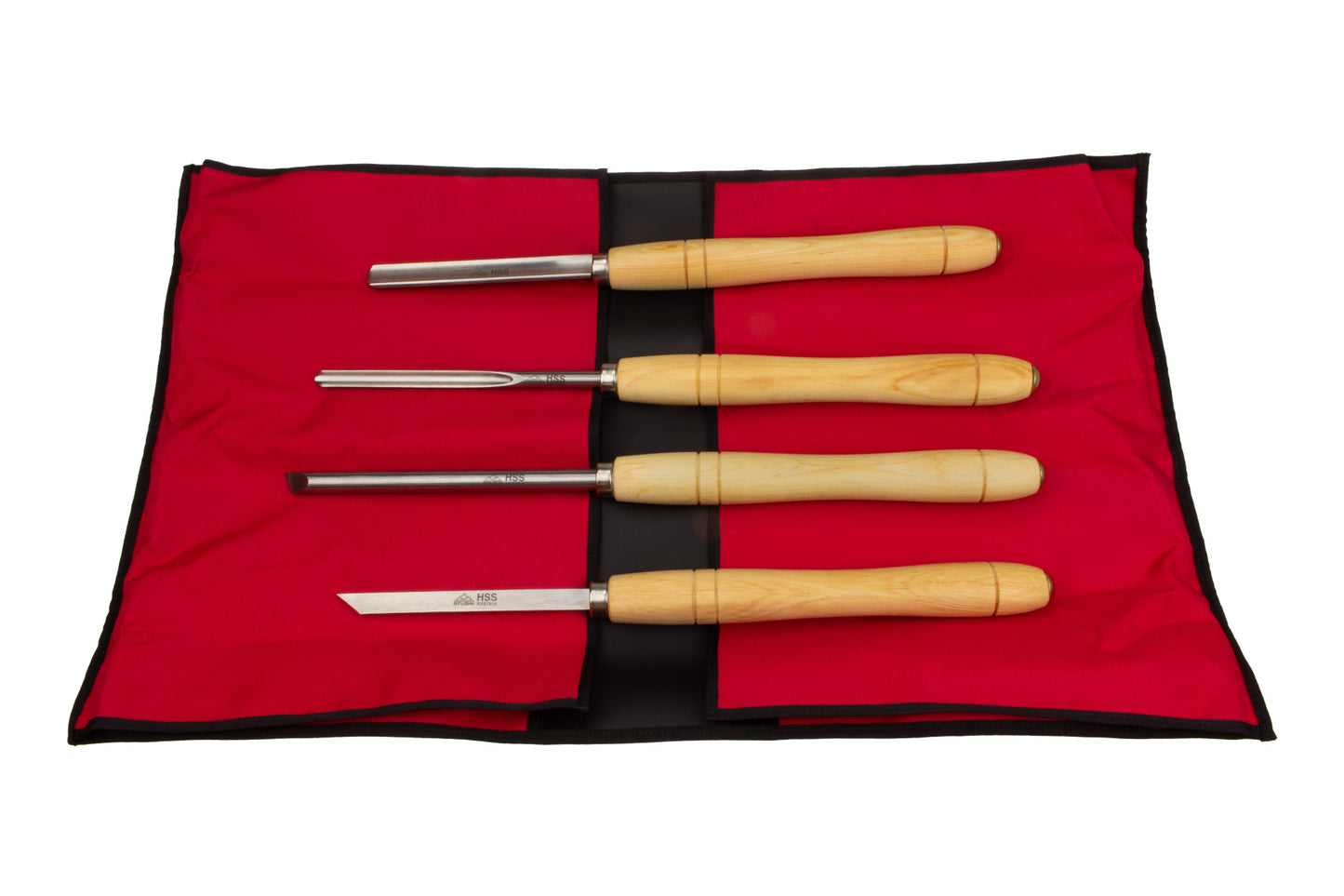 Stubai HSS Drechseleisenset Nr. 1 – 4-teilig – mit 700507 Formröhre 7 mm, 700608 Spindelformröhre engl. Form 8 mm, 702910 Rundmeißel 10 mm, 705003 Abstecher – Drechselwerkzeuge Set