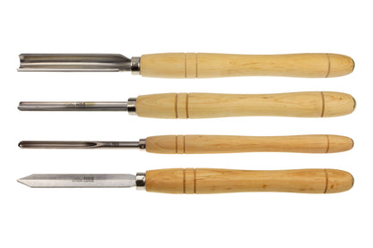 STUBAI Drechselset 4-tlg. – hochwertiges Drechselwerkzeug aus Erle – HSS Abstecher, Schruppröhre, Formröhre, Schüsselröhre – einzeln verpackt für professionelle Drechsler