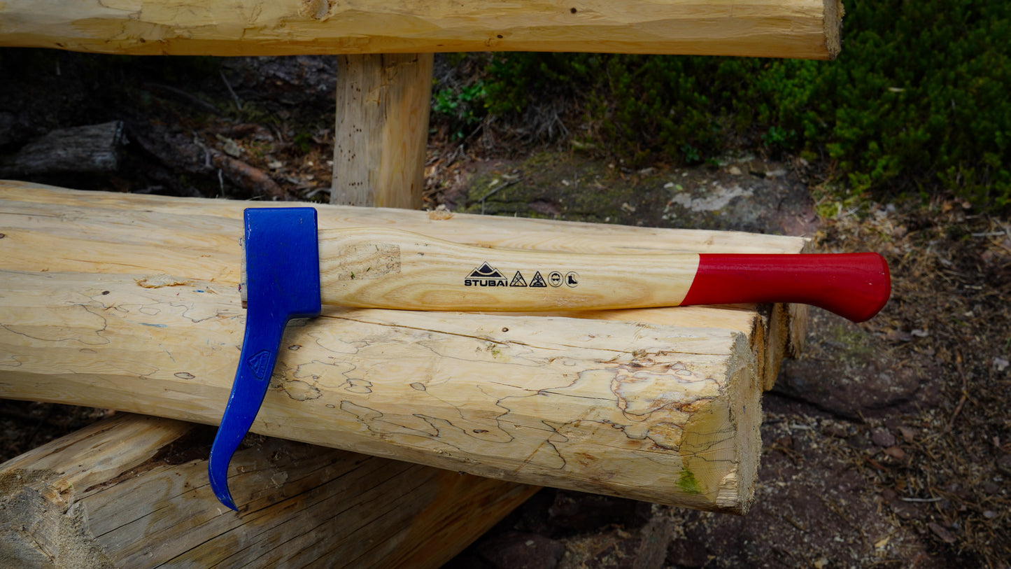 STUBAI Handsappel mit Eschenholzstiel | 450 mm, 650 g Kopfgewicht | Handsappel Gesenkgeschmiedet | zum Aufnehmen und Transportieren von Holzstücken und Baumstämmen