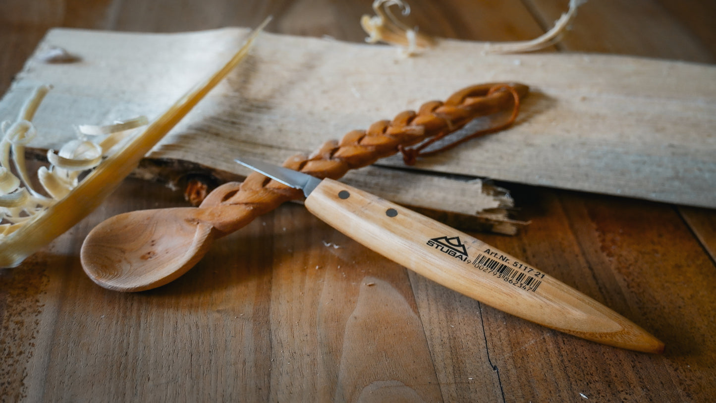 STUBAI Kerbschnitzmesser 35 mm | Kerbschnitzmesser mit Holzheft, extra scharf geschliffen, gerade Klinge, SB-V, Holzbearbeitung, Schnitzwerkzeug