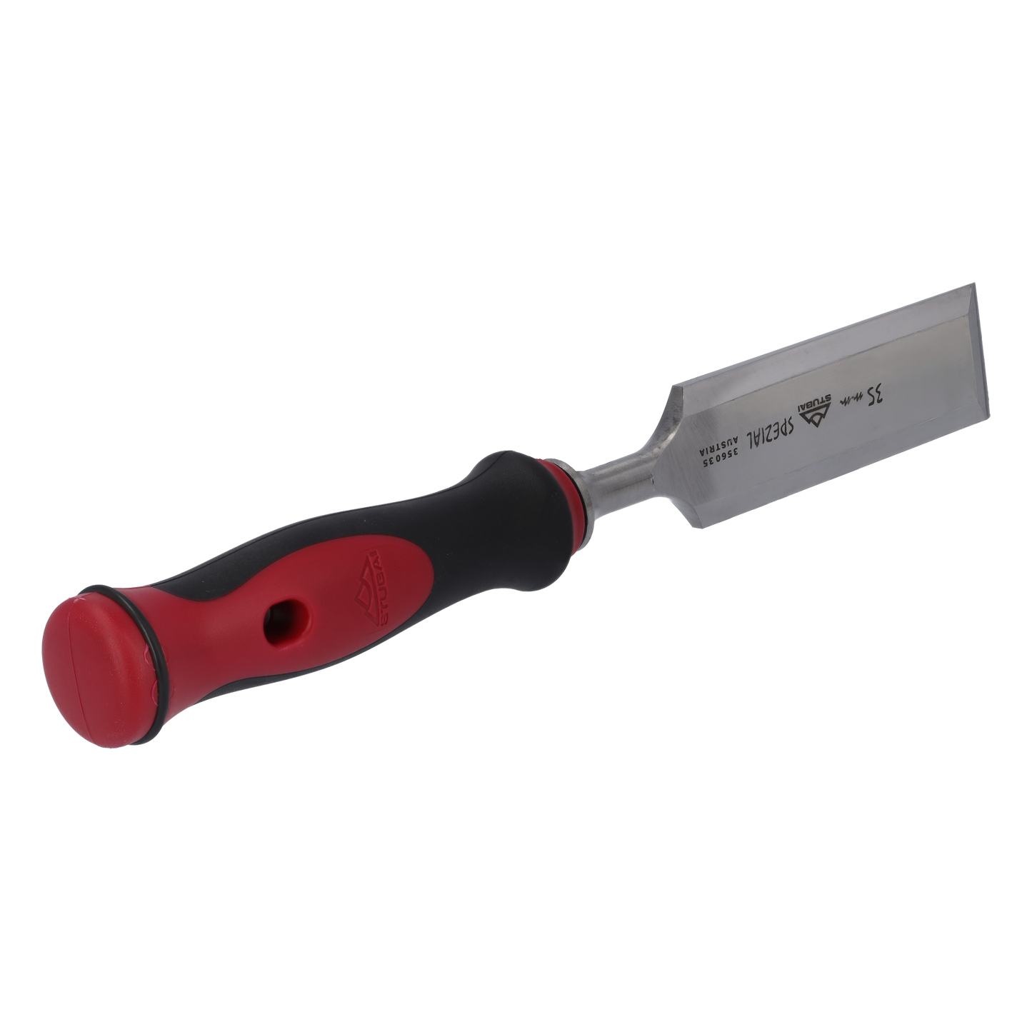 Stemmeisen mit rot-schwarzem 2K-Griff, 35mm, STUBAI Profi Stechbeitel zur präzisen Holzbearbeitung, Stecheisen für Schreiner Tischler