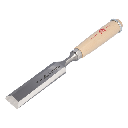 STUBAI Zimmermanns-Stemmeisen Set | 3-teiliges Stechbeitel-Set mit langer Klinge 30/35/40 mm | Ergonomische Weißbuchenholz-Griffe mit Schlagring | Profi Stecheisen für präzise Holzbearbeitung, Schreiner & Tischler