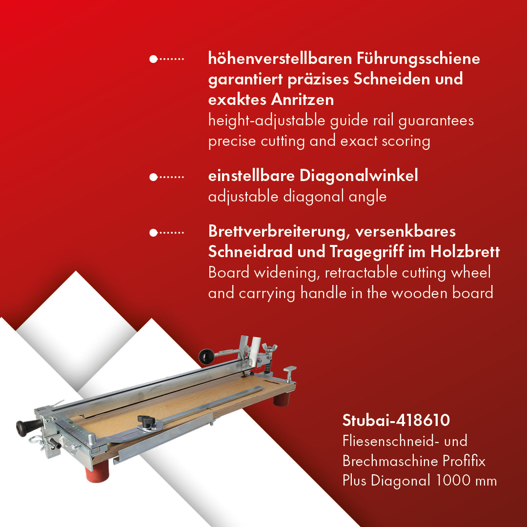 Stubai Fliesenschneid- und Brechmaschine Profifix Plus Diagonal | 1000 mm | 10,8 kg |  Fliesenzuschnittmaschine für Profis | Profi-Fliesenschneider für präzises Arbeiten