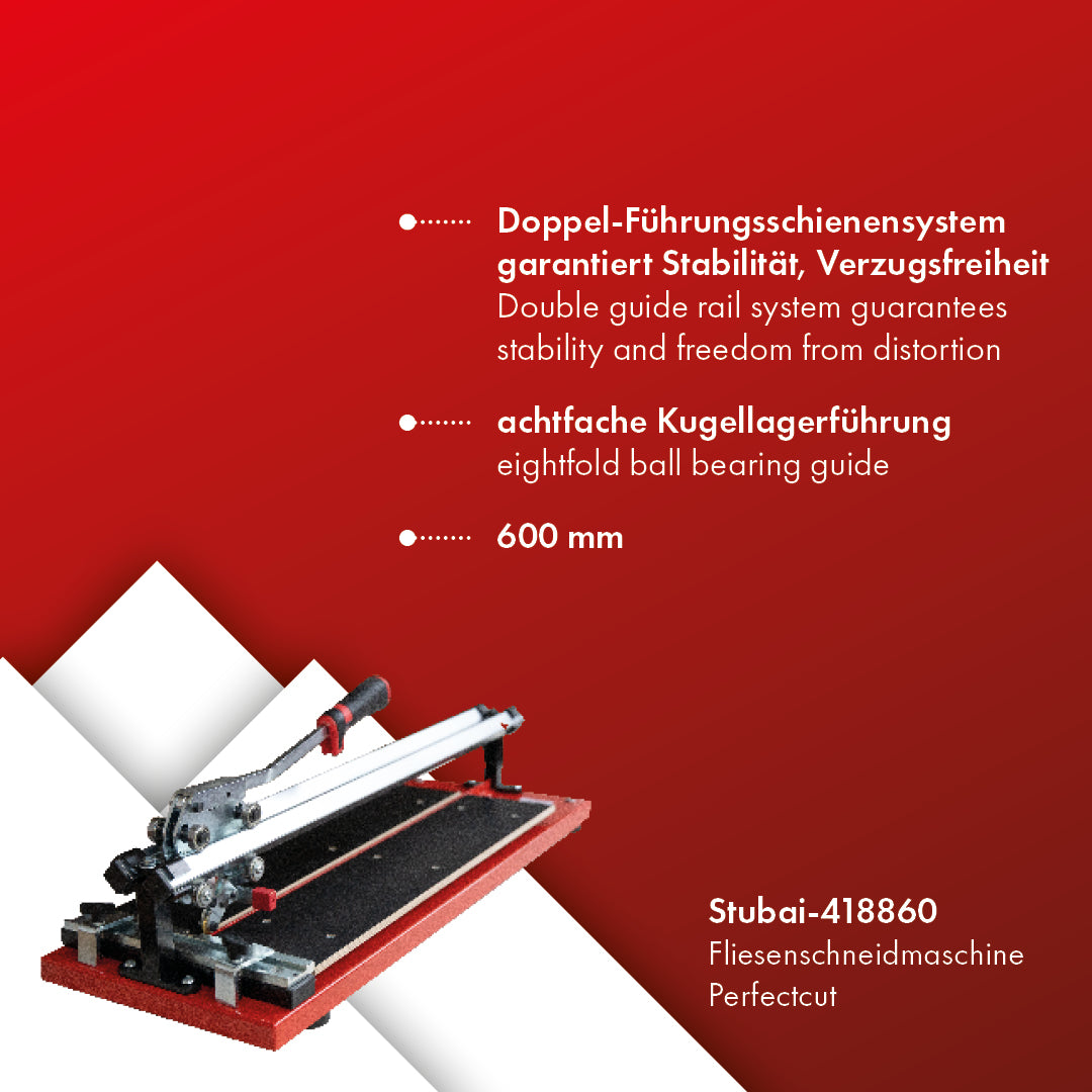 STUBAI Fliesenschneidmaschine Perfectcut | 600 mm | Fliesenzuschnittmaschine für Profis | Profi-Fliesenschneider für präzises Arbeiten | Hochwertiges Fliesenschneidgerät