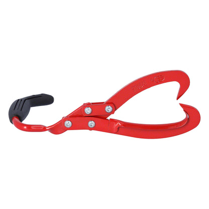 STUBAI Handpackzange 190 mm mit verdrehtem Griff 90° – für Stämme bis Ø180 mm – Qualitätsstahl, pulverbeschichtet, ergonomischer Kunststoffgriff, gezahnte Klingen, mit Öffnungshaken