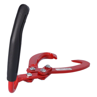 STUBAI Handpackzange 190 mm mit verdrehtem Griff 90° – für Stämme bis Ø180 mm – Qualitätsstahl, pulverbeschichtet, ergonomischer Kunststoffgriff, gezahnte Klingen, mit Öffnungshaken