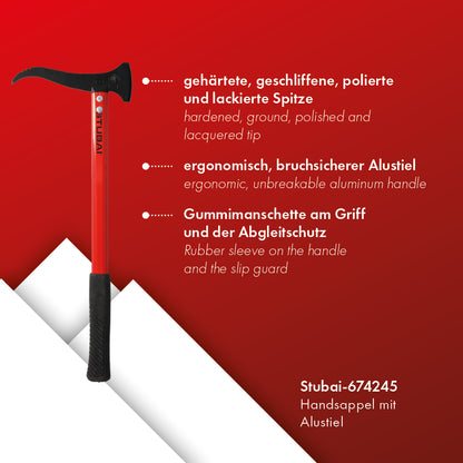 STUBAI Handsappie mit Axt | ergonomischer Alustiel und Schneide | 550 mm | Astschlepper | Handsappel zum Aufnehmen und Transportieren von kleineren Holzstücken und Baumstämmen