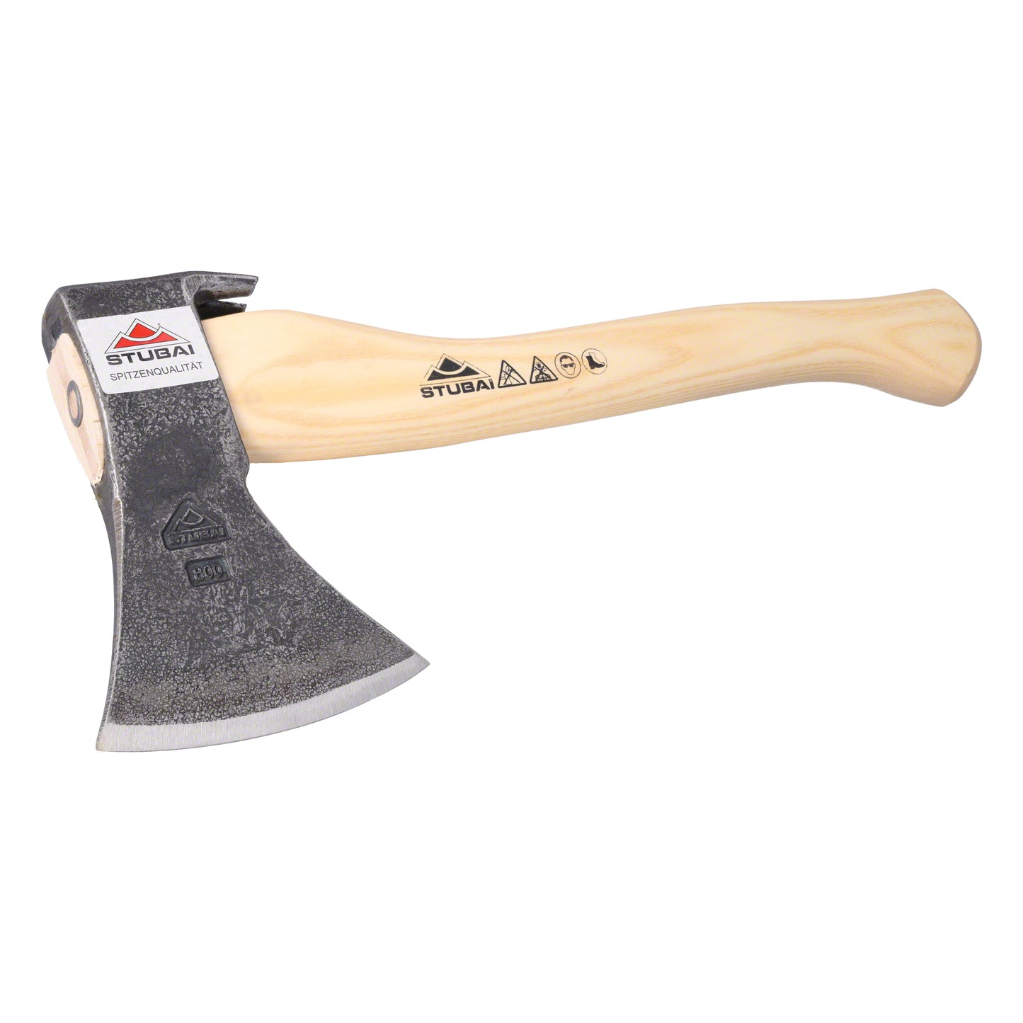 STUBAI Handbeil Nature mit Stiel 380 mm | 800 g | Kleine Axt mit Griff aus Eschenholz | Beil für Wald, Bushcraft | Forstaxt zum Holzspalten