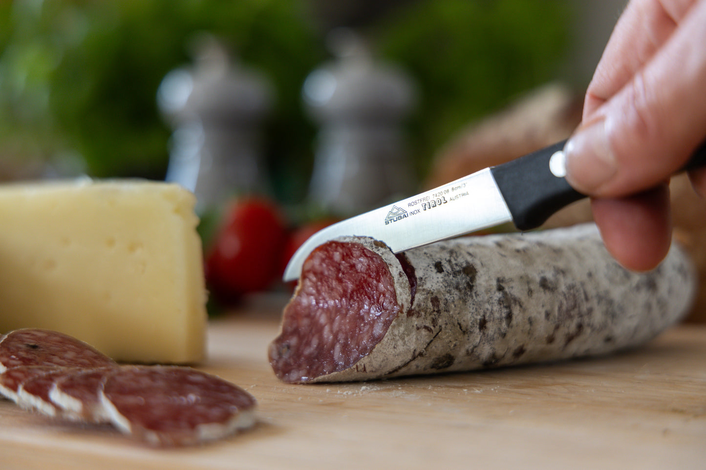 STUBAI hochwertiges Gemüsemesser gerade Schneide | 80 mm | Küchenmesser Tirol aus Edelstahl für müheloses Schneiden von Gemüse, Obst & Lebensmitteln, rostfrei, spülmaschinenfest