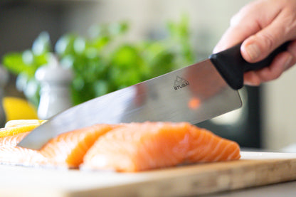 STUBAI hochwertiges Profi-Kochmesser gestanzt | 260 mm | Küchenmesser aus Edelstahl für Schneiden von Fleisch, Geflügel, Gemüse, Obst & Lebensmitteln, spülmaschinenfest, schwarzer Griff