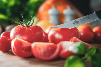 STUBAI hochwertiges Tomatenmesser mit Welle, 2 Spitzen | 100 mm | Küchenmesser Lady Line aus Edelstahl für Schneiden von Tomaten, Kiwis, weichen Früchten und Gemüsesorten, spülmaschinenfest