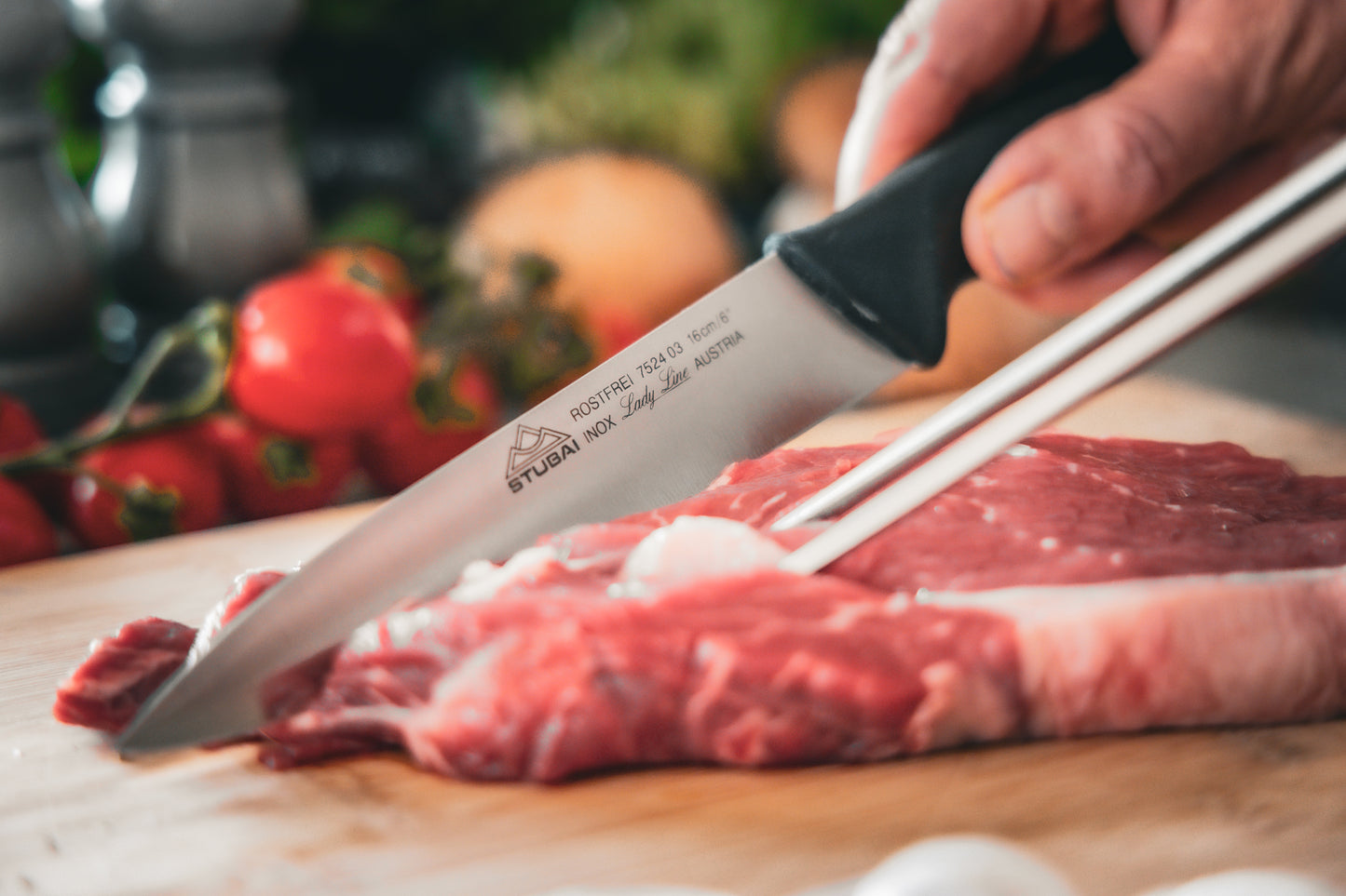 STUBAI hochwertiges Küchenmesser mit Mittelspitz | 160 mm | Haushaltsmesser Lady Line aus Edelstahl für Schneiden von Fleisch, Gemüse, Obst & Lebensmitteln, rostfrei, spülmaschinenfest, für Küche