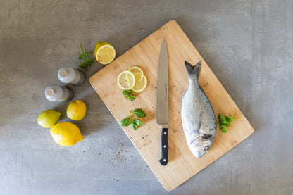 STUBAI schmales Kochmesser geschmiedet 210 mm | Küchenmesser aus Edelstahl für Schneiden von Fleisch, Geflügel, Gemüse, Obst & Lebensmitteln, spülmaschinenfest, schwarzer Griff