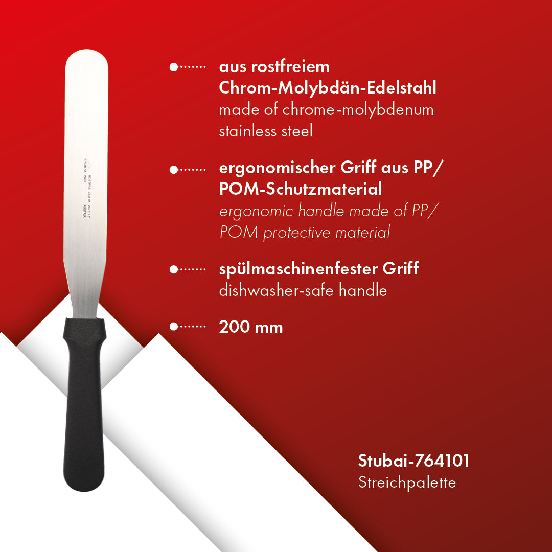 STUBAI Streichpalette 200 mm | Streichmesser Tortenspachtel aus Edelstahl zum Bestreichen, Dekorieren von Kuchen & Torten, rostfrei, spülmaschinenfest, für Küche, Konditorei & Gastronomie