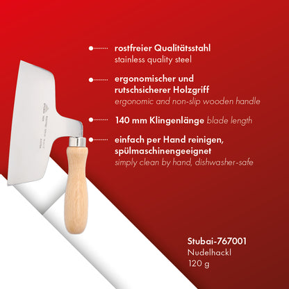 STUBAI Nudelhackl 120 g – Nudelmesser aus rostfreiem Edelstahl mit Holzgriff, traditioneller Nudelschneider für Teigwaren, Nudelhacker für hausgemachte Pasta, Spätzle und Knöpfle