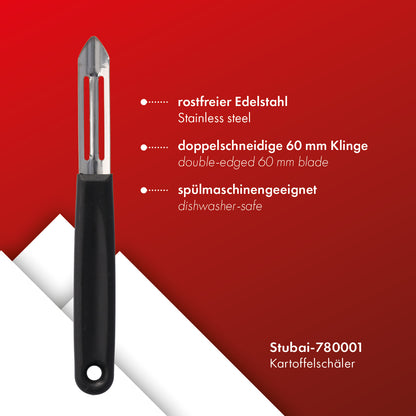 STUBAI Kartoffelschäler doppelschneidig, 20 g, Sparschäler aus Edelstahl, rostfrei, Gemüseschäler, Spargelschäler, Kunststoffgriff