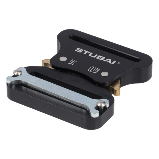 STUBAI Gurtschnalle bis 45 mm | vergütetes Aluminium schwarz eloxiert mit Stahl-Verstellplatte | CLICK FIX FLEX 2.0 | 10 kN Bruchlast | verhindert Öffnen unter Last | Profiqualität Made in Austria
