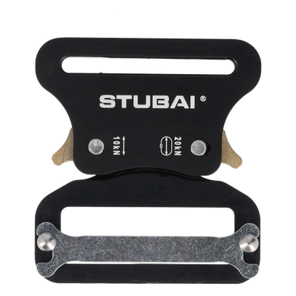STUBAI Gurtschnalle bis 45 mm | vergütetes Aluminium schwarz eloxiert mit Stahl-Verstellplatte | CLICK FIX FLEX 2.0 | 10 kN Bruchlast | verhindert Öffnen unter Last | Profiqualität Made in Austria