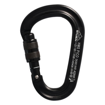 HMS Pico Easylock Karabiner schwarz | 97 × 65 mm | EN 12275, EN 362, UIAA 121 zertifiziert | 21 kN längs, 7 kN offen, 8 kN quer | 20 mm Schnapperöffnung | 60 g leicht | Bergsport & Sicherung