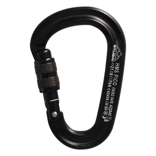 HMS Pico Easylock Karabiner schwarz | 97 × 65 mm | EN 12275, EN 362, UIAA 121 zertifiziert | 21 kN längs, 7 kN offen, 8 kN quer | 20 mm Schnapperöffnung | 60 g leicht | Bergsport & Sicherung
