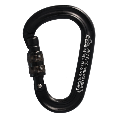 HMS Pico Easylock Karabiner schwarz | 97 × 65 mm | EN 12275, EN 362, UIAA 121 zertifiziert | 21 kN längs, 7 kN offen, 8 kN quer | 20 mm Schnapperöffnung | 60 g leicht | Bergsport & Sicherung