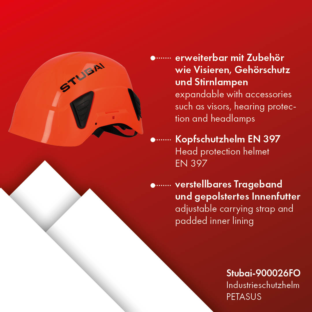 STUBAI Industrieschutzhelm PETASUS | Orange, 560 g | Kopfschutzhelm EN 397 zum Schutz des Kopfes vor Stößen und Kopfverletzungen in der Bauindustrie, Forstwirtschaft, Fabriken