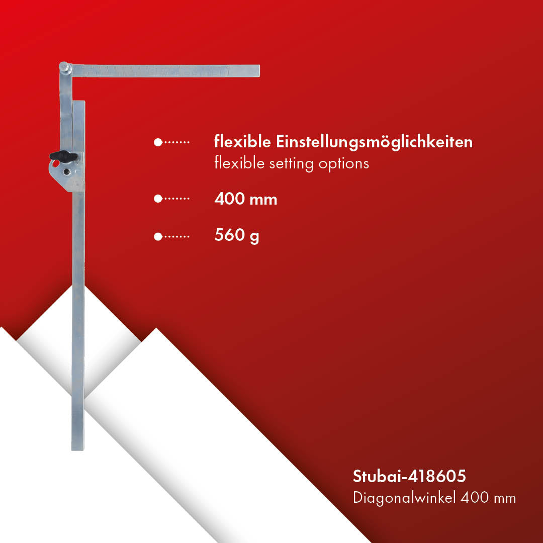 Stubai Diagonalwinkel 400 mm | 560 g | für Fliesenschneid- und Brechmaschine | Fliesenzuschnittmaschine für Profis | Profi-Fliesenschneider für präzises Arbeiten