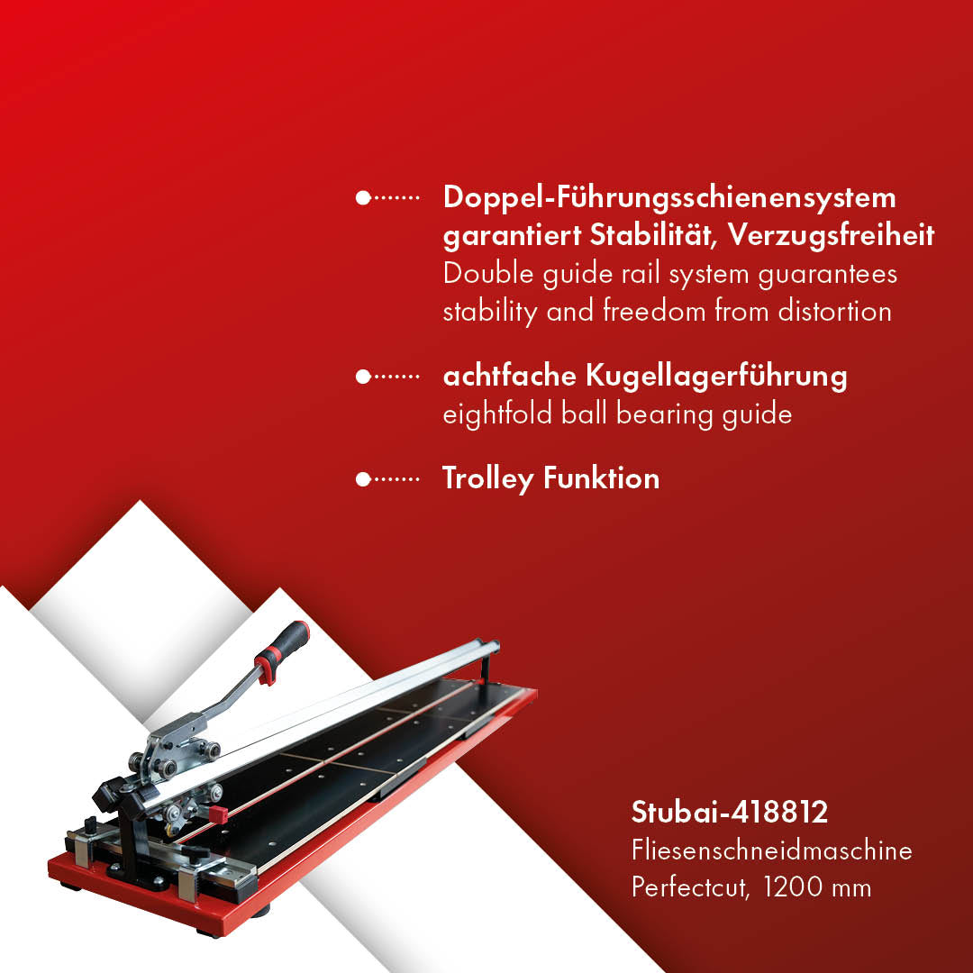 STUBAI Fliesenschneidmaschine Perfectcut | 1200 mm | Fliesenzuschnittmaschine für Profis | Profi-Fliesenschneider für präzises Arbeiten | Hochwertiges Fliesenschneidgerät