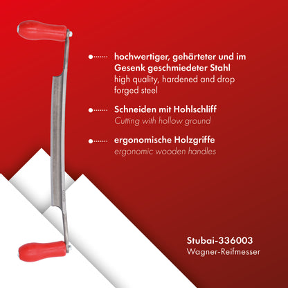 STUBAI Wagner-Reifmesser 240 mm | Zugmesser inklusive Schneidenschutz | geschmiedet, gehärtet und geschliffen mit Hohlschliff | ergonomische Holzgriffe | Art.-Nr. 3360 03 | Made in Austria