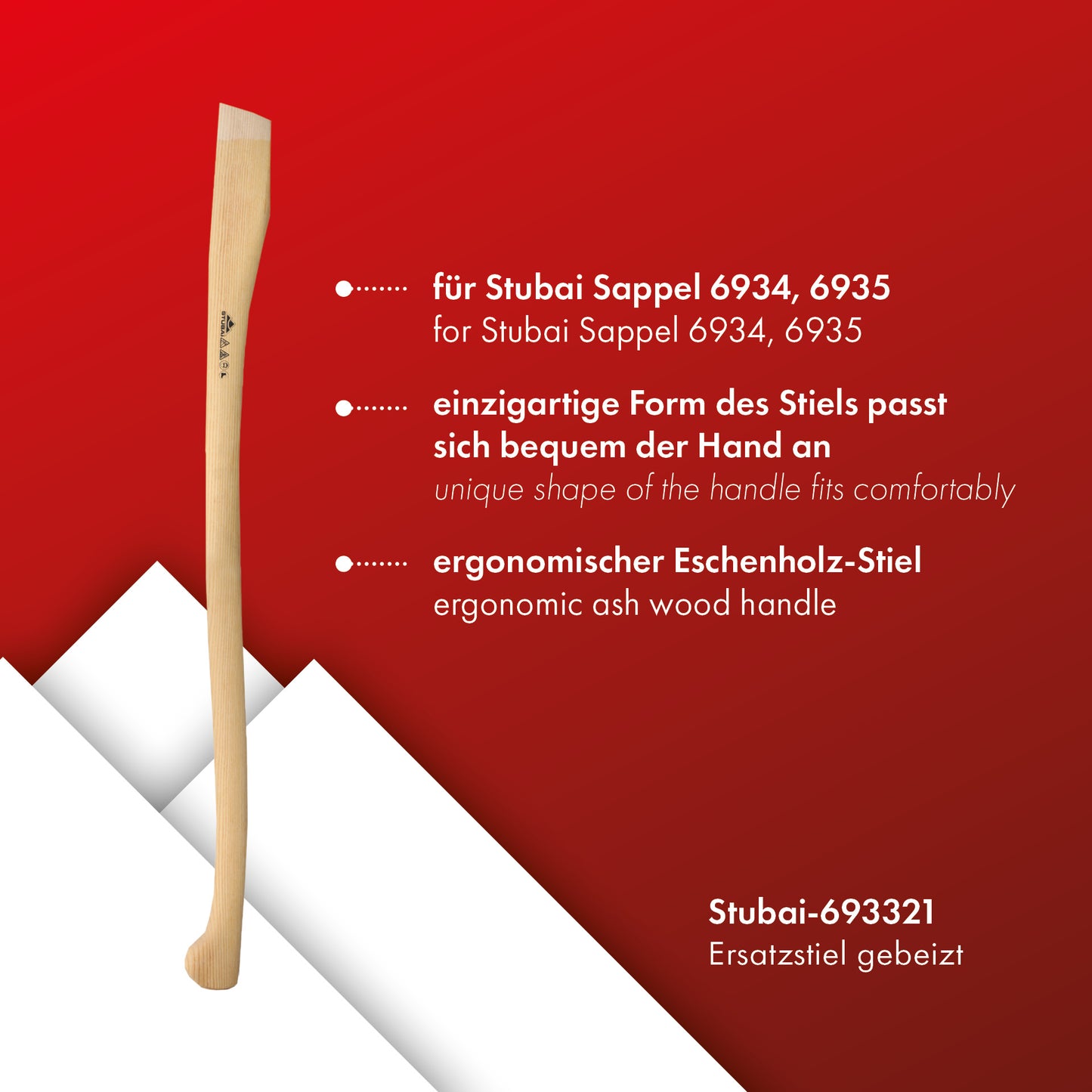 STUBAI Ersatzstiel gebeizt aus hochwertigem Eschenholz | 1050 mm | 1000 g | geeignet für Sappie Nature, U-Form mit Stiel