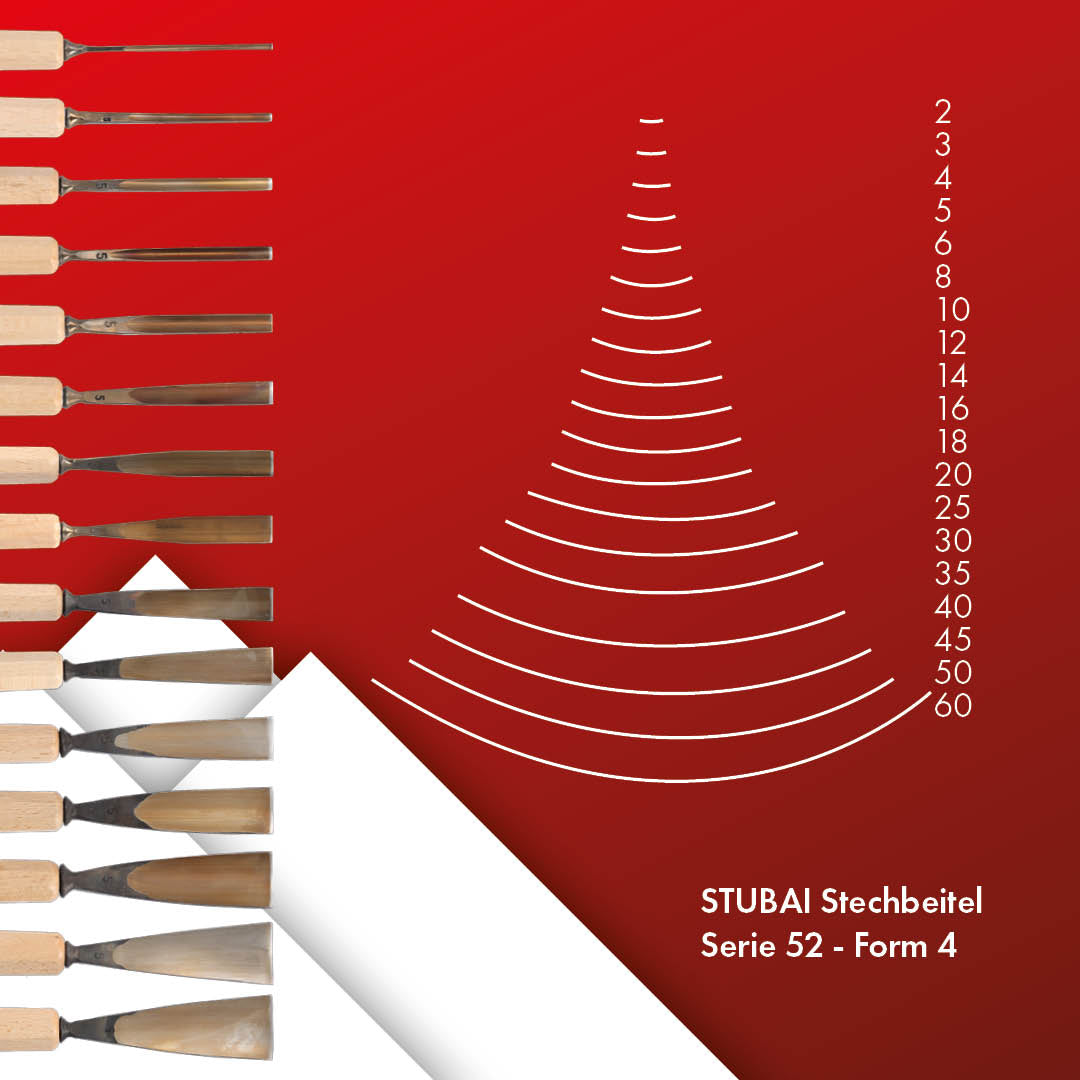 STUBAI Stemmeisen Stechbeitel Serie 52 - Form 5 | Gerades Hohleisen - 2 mm, mit Holzgriff, zum Vorstechen, für Anschlagarbeiten, Schrupparbeiten, Rosetten, zur Bearbeitung von Holz