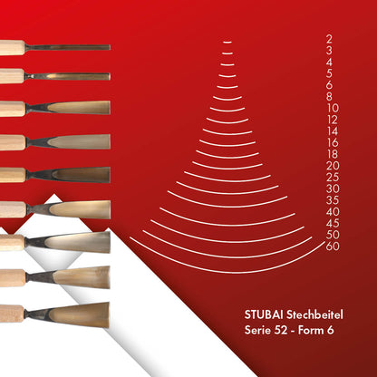 STUBAI Stemmeisen Stechbeitel Serie 52 - Form 6 | Gerades Hohleisen - 3 mm, mit Holzgriff, für Figurenarbeiten, zur präzisen Bearbeitung von Holz, hochwertiges Werkzeug für Schreiner Tischler